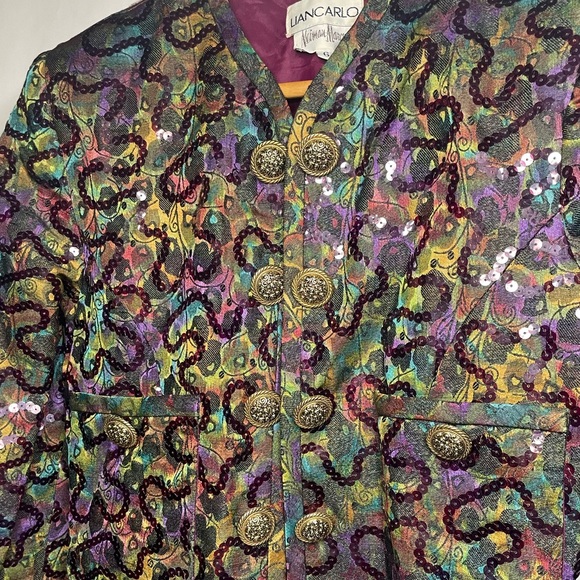 Lian Carlo Neiman Marcus Multicolor Sequin Fabric Detail Short Button Up Jacket - Picture 2 of 11